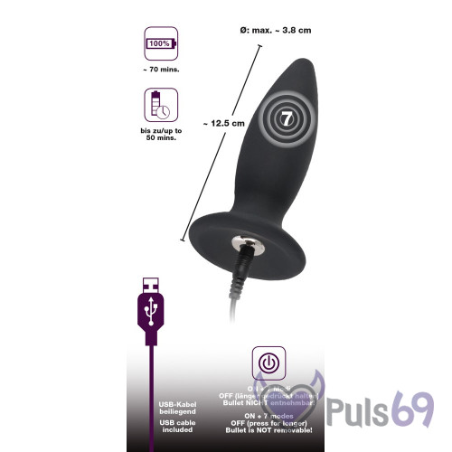 Анальная пробка с вибрацией Black Velvets Recharge Plug Medium от Orion Анальная пробка с вибрацией Black Velvets Recharge Plug Medium от Orion