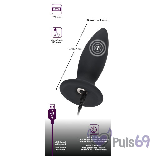 Анальная пробка с вибрацией Black Velvets Recharge Plug Large от Orion Анальная пробка с вибрацией Black Velvets Recharge Plug Large от Orion
