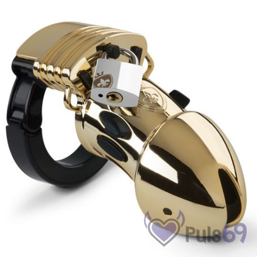 Пояс верности с возможностью электростимуляции Mystim Pubic Enemy No 1 Gold Edition Cock Cage
