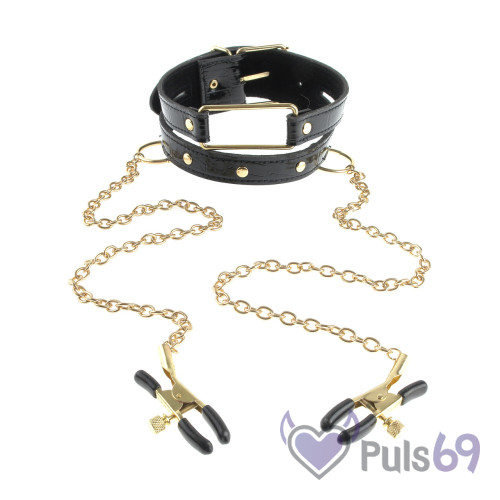 Ошейник Pipedream Fetish Fantasy Gold Collar and Nipple Clamps