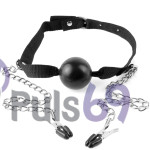 Кляп с зажимами для сосков Ball Gag & Nipple Clamps от Pipedream Products, Fetish Fantasy