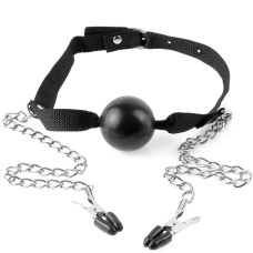 Кляп с зажимами для сосков Ball Gag & Nipple Clamps от Pipedream Products, Fetish Fantasy Кляп с зажимами для сосков Ball Gag & Nipple Clamps от Pipedream Products, Fetish Fantasy