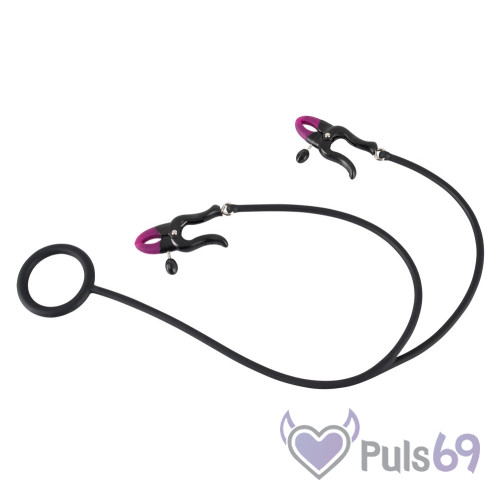 Зажимы для сосков с эрекционным кольцом Silicone Cock Ring & Clamps от Orion