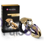 Пояс верности с возможностью электростимуляции Mystim Pubic Enemy No 1 Gold Edition Cock Cage