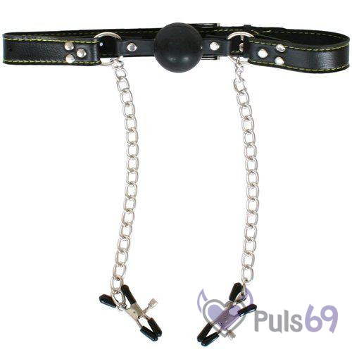Кляп с зажимами для сосков Fetish Fantasy Extreme Deluxe Ball Gag and Nipple Clamps