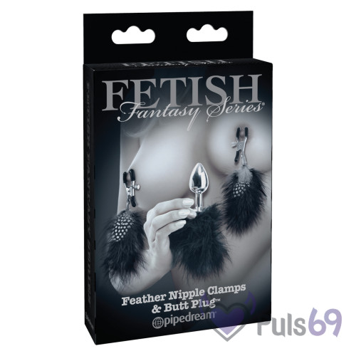 Зажимы для сосков и анальная пробка Feather Nipple Clamps and Butt Plug от Pipedream Зажимы для сосков и анальная пробка Feather Nipple Clamps and Butt Plug от Pipedream