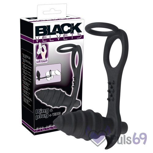 Эрекционное кольцо с анальной пробкой Black Velvets Ring & Plug + Vibe от Orion Эрекционное кольцо с анальной пробкой Black Velvets Ring & Plug + Vibe от Orion