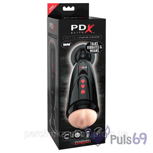 Мастурбатор с вибрацией и голосовым сопровождением PDX Elite Dirty Talk Starter Stroker от Pipedream Мастурбатор с вибрацией и голосовым сопровождением PDX Elite Dirty Talk Starter Stroker от Pipedream